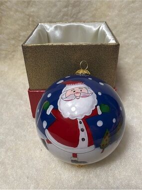 Pier 1 Holiday Santa Glass Ornament - Festive Blue and Red